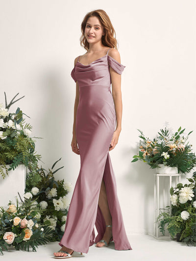 Carlyna Alexis Mermaid Rose Quartz Satin Bridesmaid Dress Maxi Sleeveless Cowl Neck Dress Side View 2 #color_rose-quartz