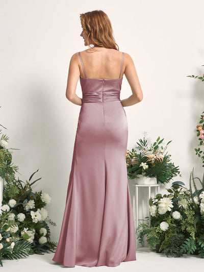 Carlyna Faye Mermaid Rose Quartz Satin Bridesmaid Dress Maxi Sleeveless Sweetheart Dress Back View #color_rose-quartz
