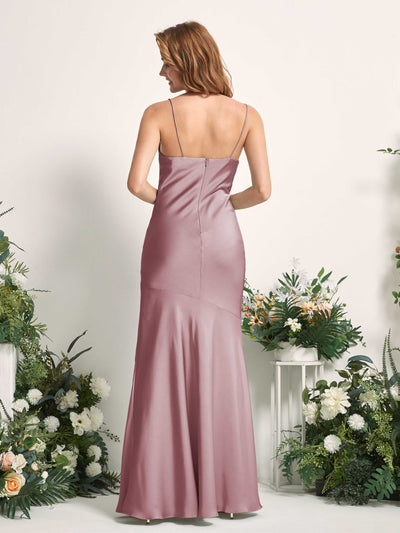 Carlyna Miranda Mermaid Rose Quartz Satin Bridesmaid Dress Maxi Sleeveless Cowl Neck Dress Back View #color_rose-quartz