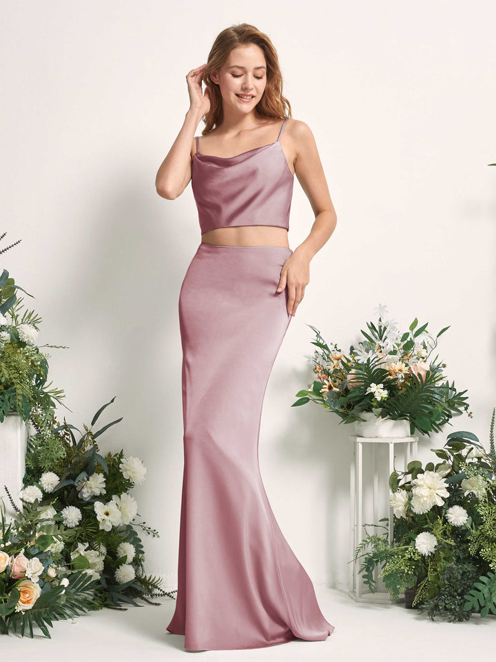 Rose Quartz Bridesmaid Dresses Bridesmaid Dress Mermaid/Trumpet Satin Spaghetti-straps Full Length Sleeveless Wedding Party Dress (80226266)