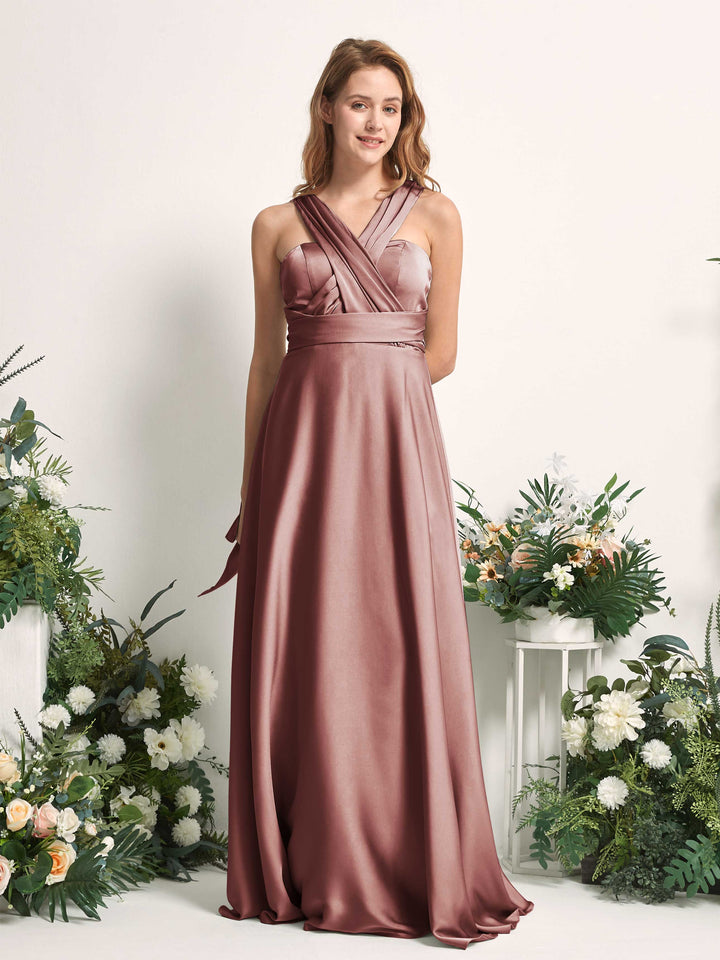 Desert Rose Bridesmaid Dresses Bridesmaid Dress A-line Satin Halter Full Length Short Sleeves Wedding Party Dress (81226417)