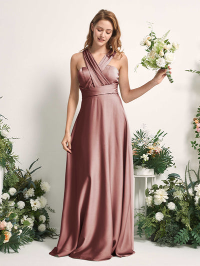 Carlyna Mirabelle Convertible Desert Rose Satin Bridesmaid Dress Maxi Sleeveless Sweetheart Dress Side View 2 #color_desert-rose
