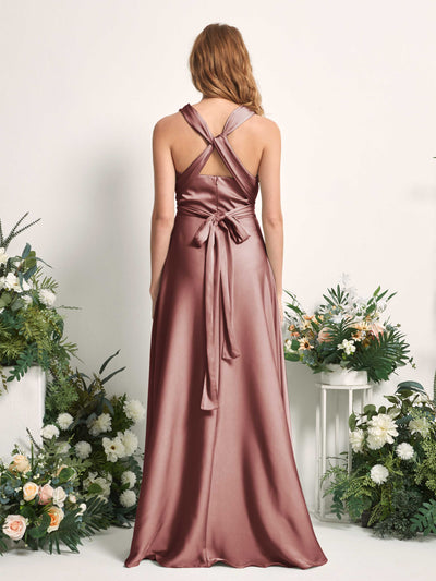 Carlyna Mirabelle Convertible Desert Rose Satin Bridesmaid Dress Maxi Sleeveless Sweetheart Dress Side View 3 #color_desert-rose