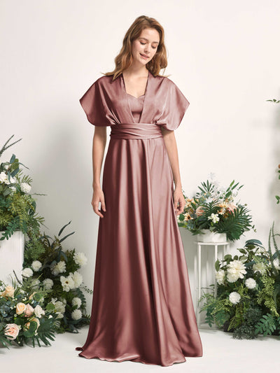 Carlyna Mirabelle Convertible Desert Rose Satin Bridesmaid Dress Maxi Sleeveless Sweetheart Dress Side View 4 #color_desert-rose