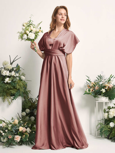 Carlyna Mirabelle Convertible Desert Rose Satin Bridesmaid Dress Maxi Sleeveless Sweetheart Dress Side View 5 #color_desert-rose