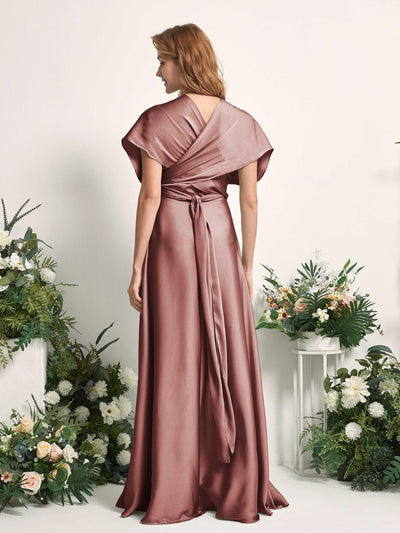 Carlyna Mirabelle Convertible Desert Rose Satin Bridesmaid Dress Maxi Sleeveless Sweetheart Dress Side View 6 #color_desert-rose