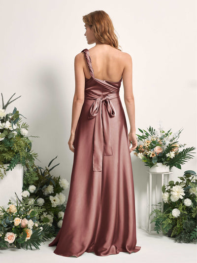 Carlyna Mirabelle Convertible Desert Rose Satin Bridesmaid Dress Maxi Sleeveless Sweetheart Dress Back View #color_desert-rose