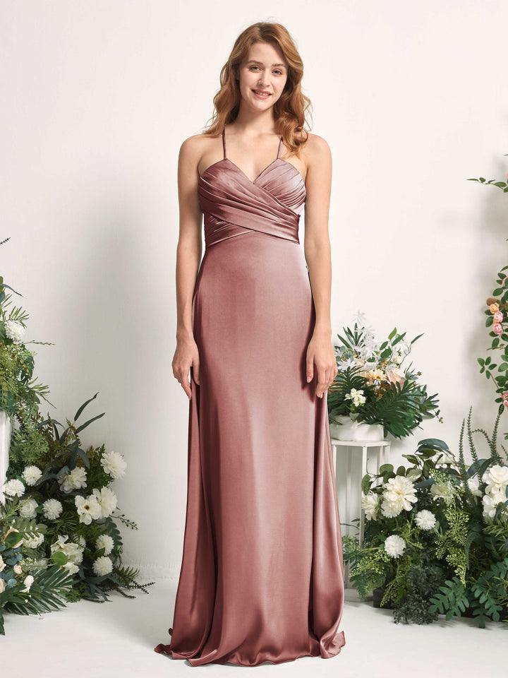 Desert Rose Bridesmaid Dresses Bridesmaid Dress A-line Satin Spaghetti-straps Full Length Sleeveless Wedding Party Dress (80225717)