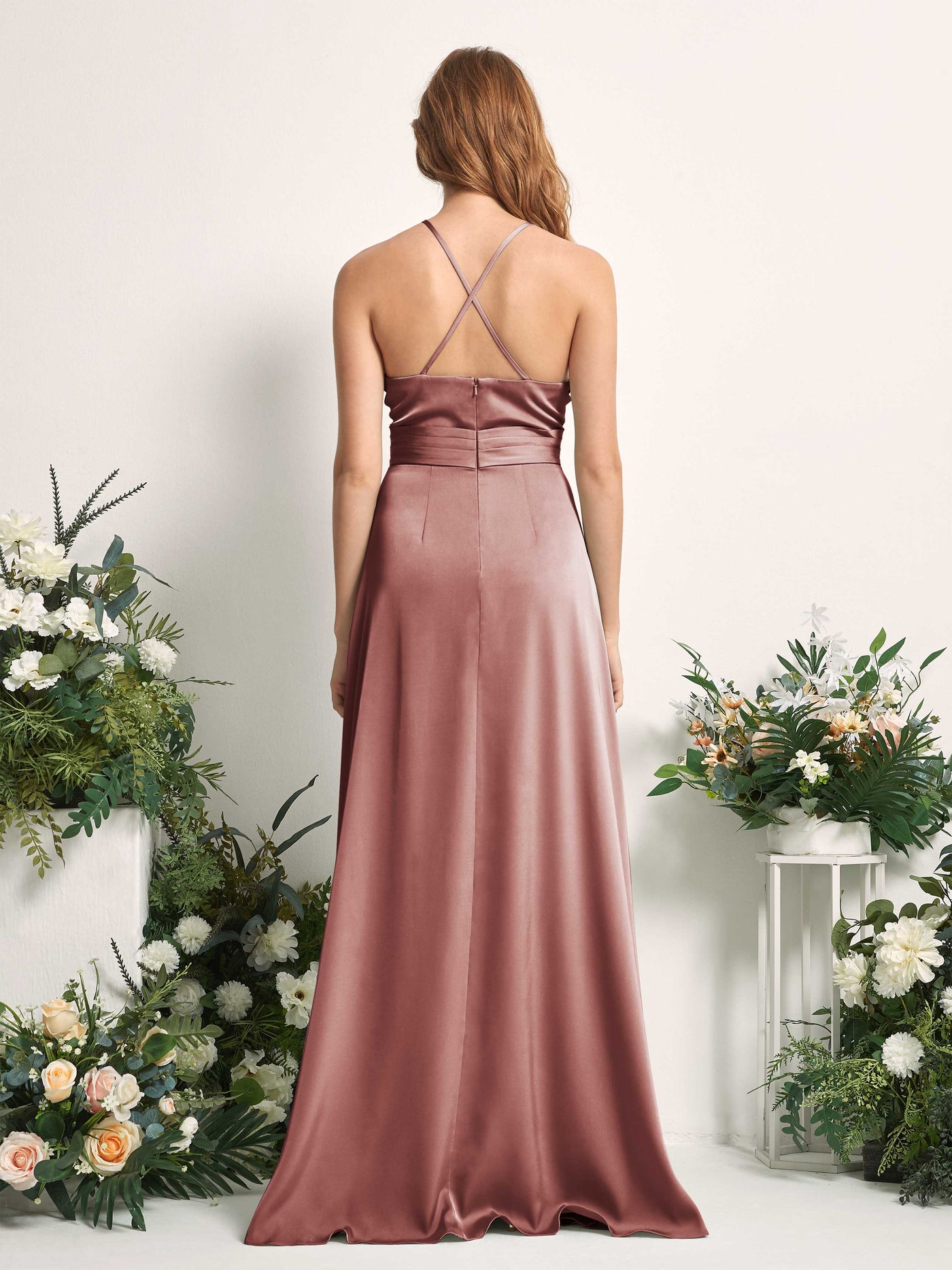 Desert Rose Bridesmaid Dresses Bridesmaid Dress A-line Satin Spaghetti-straps Full Length Sleeveless Wedding Party Dress (80225717)#color_desert-rose