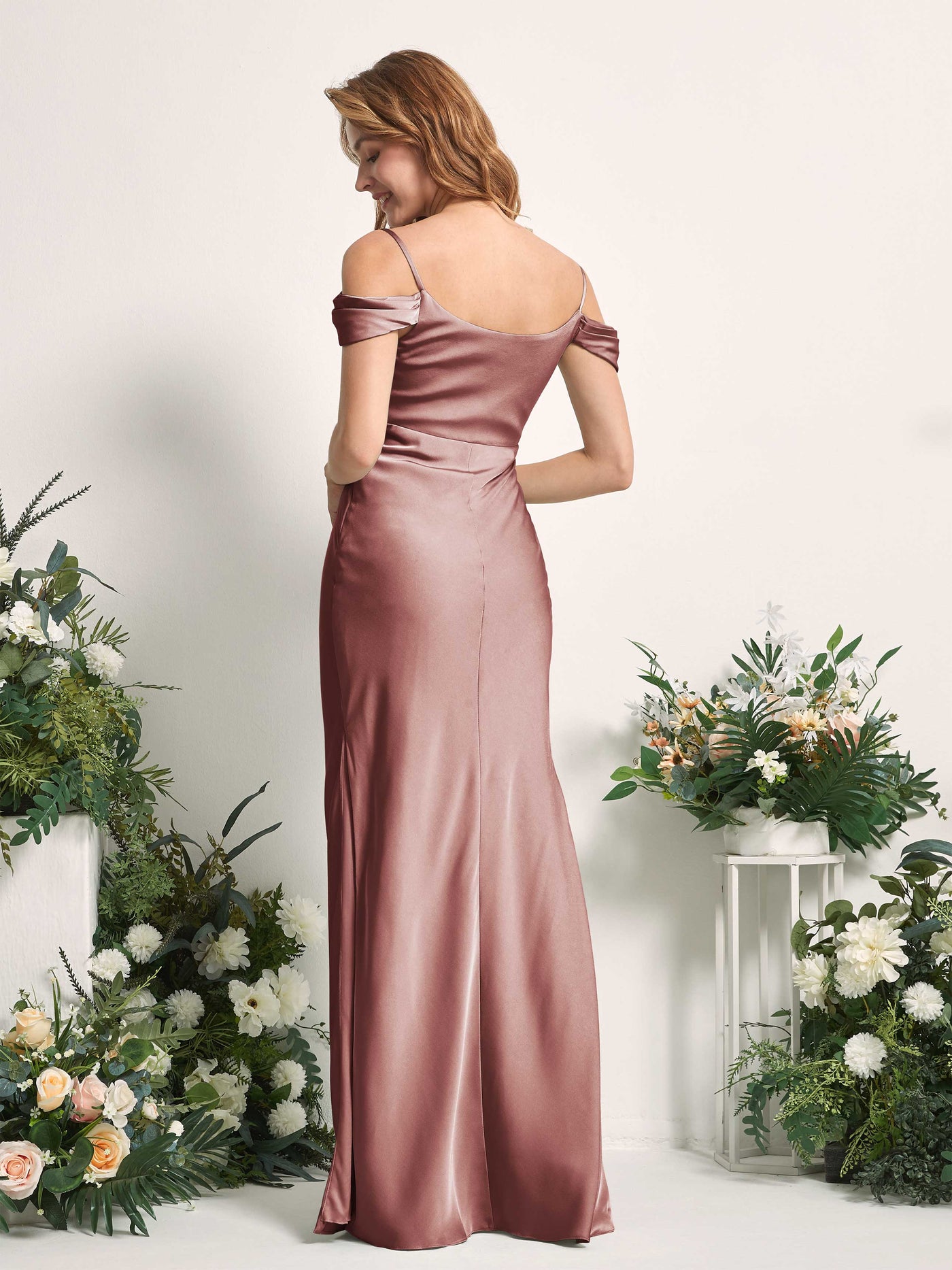 Desert Rose Bridesmaid Dresses Bridesmaid Dress Mermaid/Trumpet Satin Off Shoulder Full Length Sleeveless Wedding Party Dress (80225317)#color_desert-rose