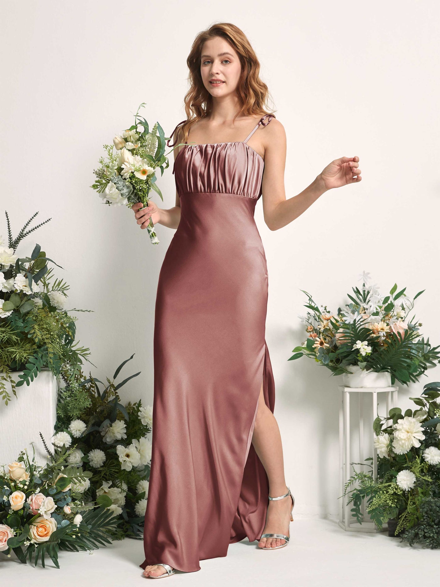 Desert Rose Bridesmaid Dresses Bridesmaid Dress Mermaid/Trumpet Satin Spaghetti-straps Full Length Sleeveless Wedding Party Dress (80225417)#color_desert-rose