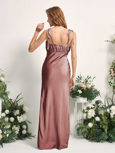 Carlyna Avery Mermaid Desert Rose Satin Bridesmaid Dress Maxi Sleeveless Sweetheart Dress Back View #color_desert-rose