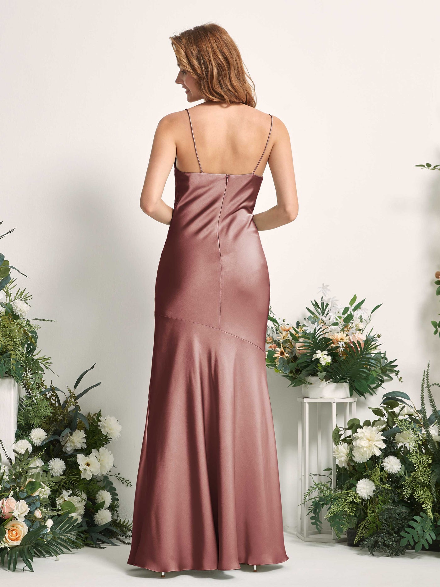 Desert Rose Bridesmaid Dresses Bridesmaid Dress Mermaid/Trumpet Satin Spaghetti-straps Full Length Sleeveless Wedding Party Dress (80225617)#color_desert-rose