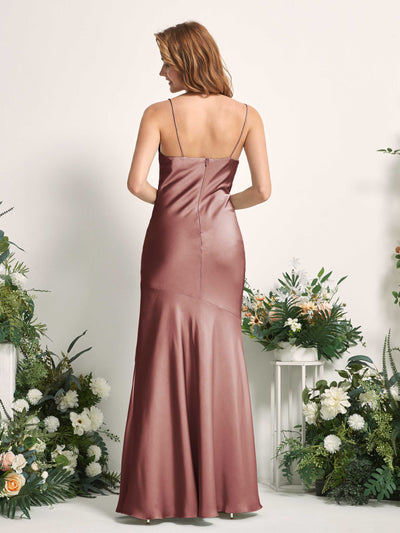 Carlyna Miranda Mermaid Desert Rose Satin Bridesmaid Dress Maxi Sleeveless Cowl Neck Dress Back View #color_desert-rose