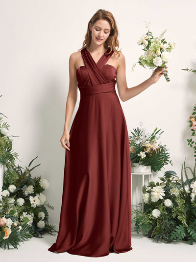 Carlyna Mirabelle Convertible Burgundy Satin Bridesmaid Dress Maxi Sleeveless Sweetheart Dress Side View 2 #color_burgundy
