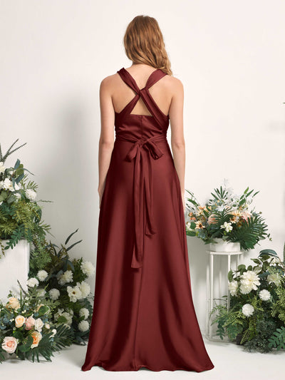 Carlyna Mirabelle Convertible Burgundy Satin Bridesmaid Dress Maxi Sleeveless Sweetheart Dress Side View 3 #color_burgundy