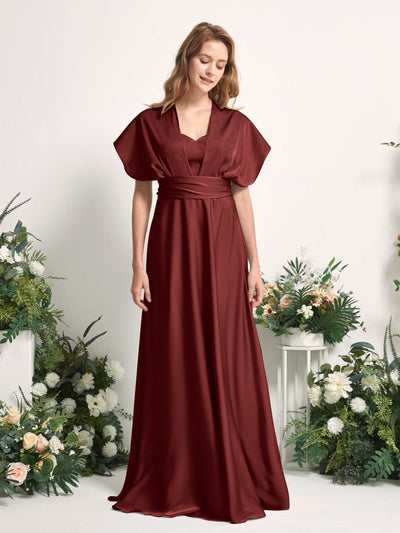 Carlyna Mirabelle Convertible Burgundy Satin Bridesmaid Dress Maxi Sleeveless Sweetheart Dress Side View 4 #color_burgundy