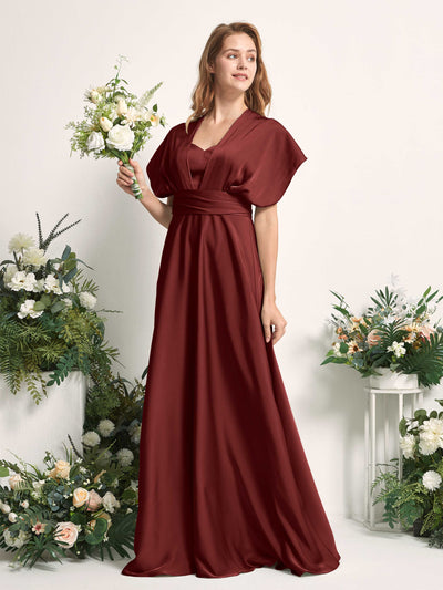 Carlyna Mirabelle Convertible Burgundy Satin Bridesmaid Dress Maxi Sleeveless Sweetheart Dress Side View 5 #color_burgundy