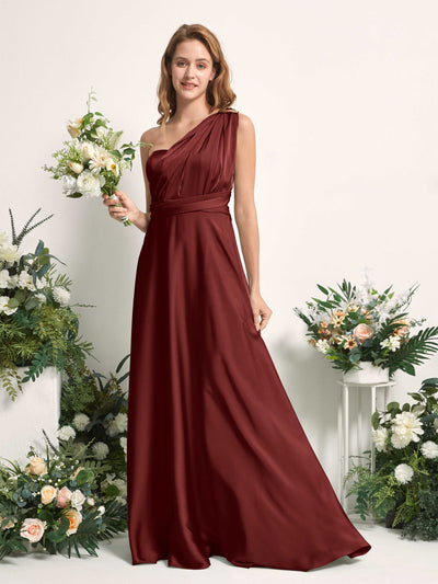 Carlyna Mirabelle Convertible Burgundy Satin Bridesmaid Dress Maxi Sleeveless Sweetheart Dress Side View 7 #color_burgundy