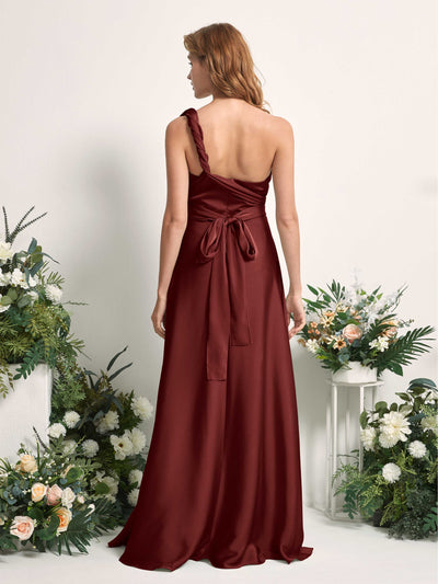 Carlyna Mirabelle Convertible Burgundy Satin Bridesmaid Dress Maxi Sleeveless Sweetheart Dress Back View #color_burgundy