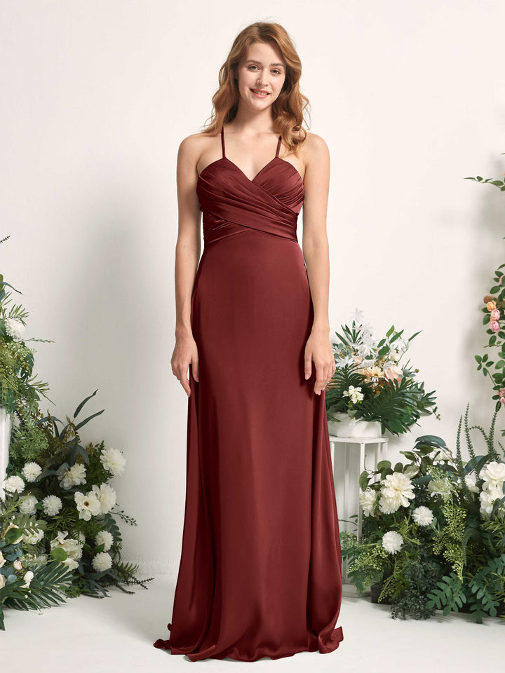 Burgundy Bridesmaid Dresses Bridesmaid Dress A-line Satin Spaghetti-straps Full Length Sleeveless Wedding Party Dress (80225768)