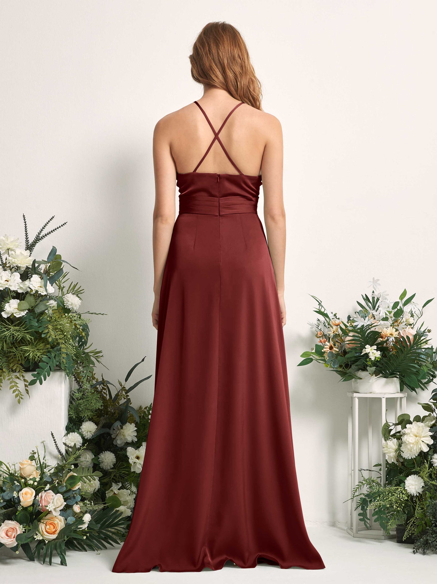 Burgundy Bridesmaid Dresses Bridesmaid Dress A-line Satin Spaghetti-straps Full Length Sleeveless Wedding Party Dress (80225768)#color_burgundy