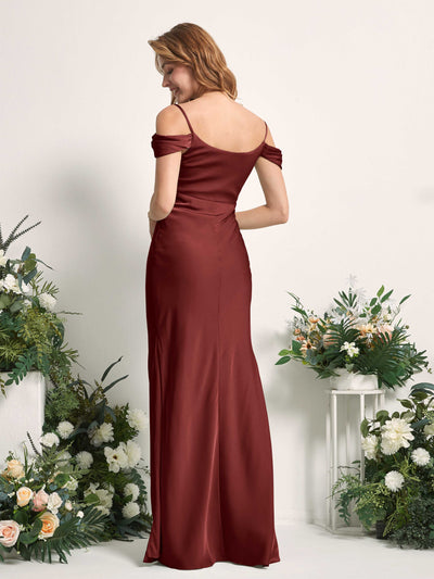 Carlyna Alexis Mermaid Burgundy Satin Bridesmaid Dress Maxi Sleeveless Cowl Neck Dress Back View #color_burgundy