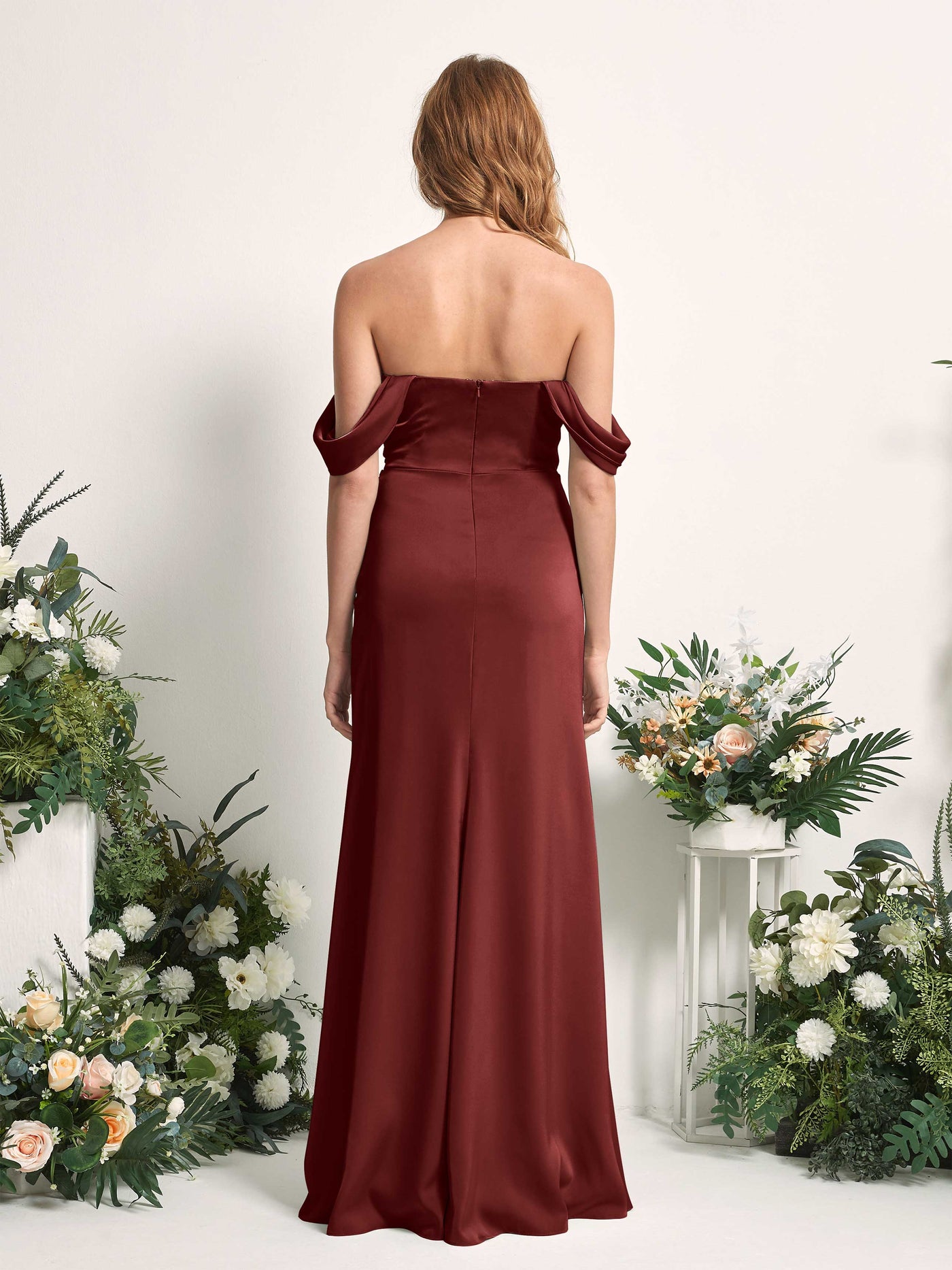 Burgundy Bridesmaid Dresses Bridesmaid Dress A-line Satin Off Shoulder Full Length Sleeveless Wedding Party Dress (80225268)#color_burgundy