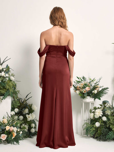 Carlyna Bridget Mermaid Burgundy Satin Bridesmaid Dress Maxi Sleeveless Sweetheart Dress Back View #color_burgundy