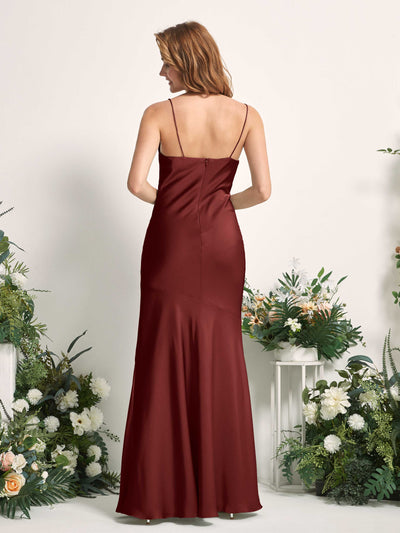 Carlyna Miranda Mermaid Burgundy Satin Bridesmaid Dress Maxi Sleeveless Cowl Neck Dress Back View #color_burgundy