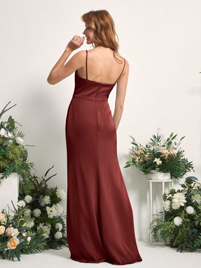 Carlyna Hayley Mermaid Burgundy Satin Bridesmaid Dress Maxi Sleeveless V-Neck Dress Back View #color_burgundy