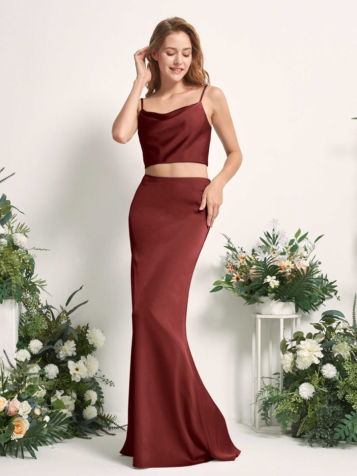 Burgundy Bridesmaid Dresses Bridesmaid Dress Mermaid/Trumpet Satin Spaghetti-straps Full Length Sleeveless Wedding Party Dress (80226268)