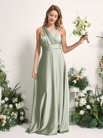 Carlyna Mirabelle Convertible Sage Green Satin Bridesmaid Dress Maxi Sleeveless Sweetheart Dress Side View 2 #color_sage-green