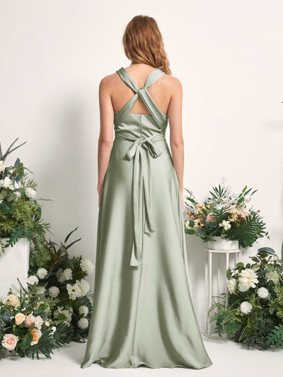 Carlyna Mirabelle Convertible Sage Green Satin Bridesmaid Dress Maxi Sleeveless Sweetheart Dress Side View 3 #color_sage-green