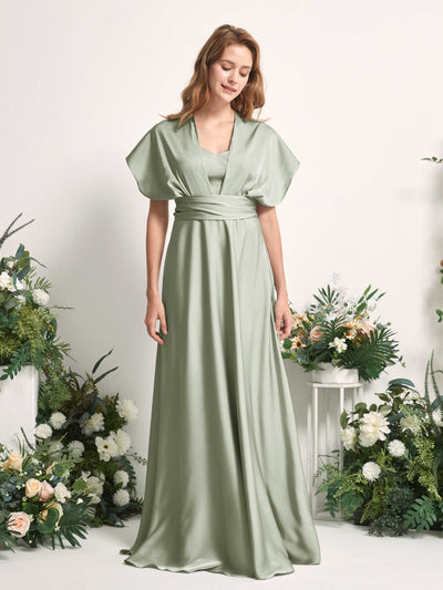 Carlyna Mirabelle Convertible Sage Green Satin Bridesmaid Dress Maxi Sleeveless Sweetheart Dress Side View 4 #color_sage-green