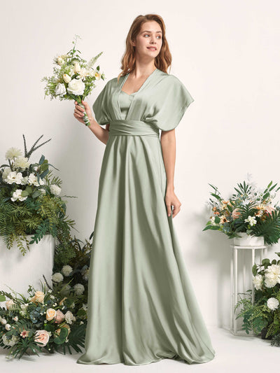 Carlyna Mirabelle Convertible Sage Green Satin Bridesmaid Dress Maxi Sleeveless Sweetheart Dress Side View 5 #color_sage-green