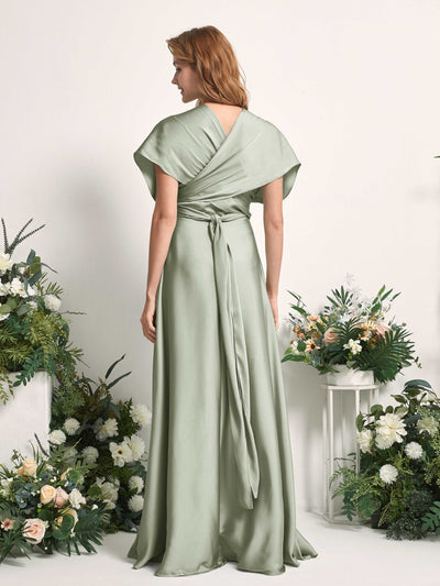 Carlyna Mirabelle Convertible Sage Green Satin Bridesmaid Dress Maxi Sleeveless Sweetheart Dress Side View 6 #color_sage-green