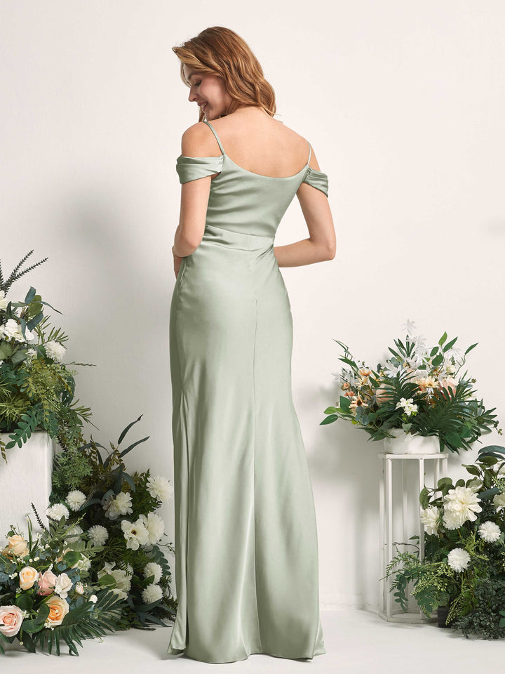 Green Olive Satin Bridesmaid Dress Mermaid Floor-Length | Carlyna