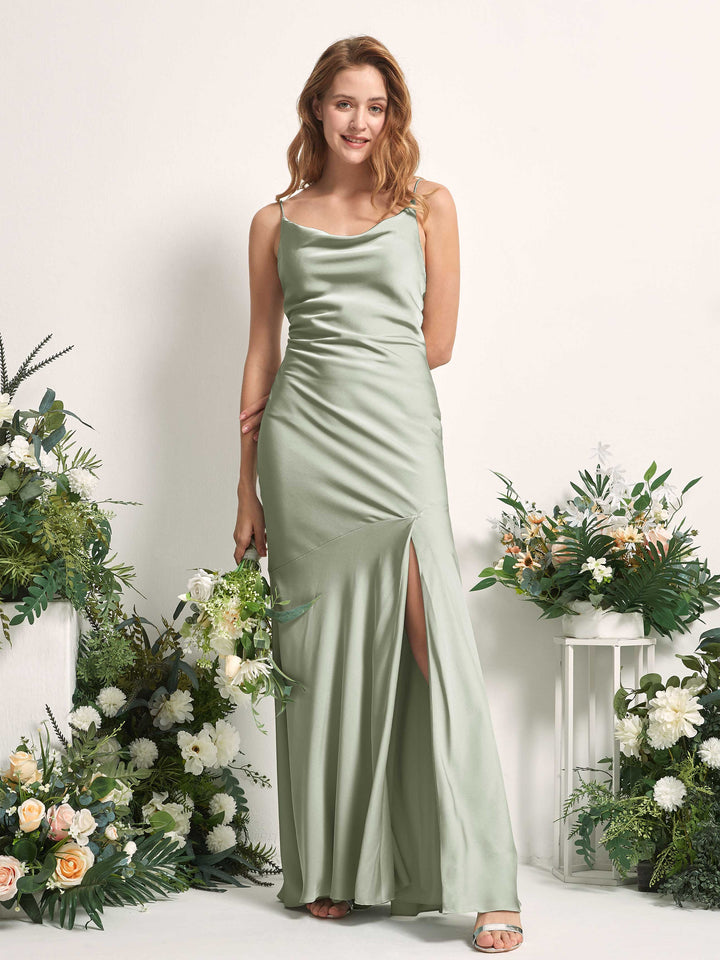 Sage Green Bridesmaid Dresses Bridesmaid Dress Mermaid/Trumpet Satin Spaghetti-straps Full Length Sleeveless Wedding Party Dress (80225612)