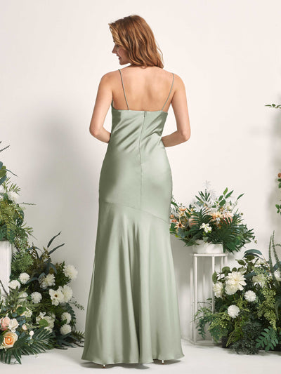 Carlyna Miranda Mermaid Sage Green Satin Bridesmaid Dress Maxi Sleeveless Cowl Neck Dress Back View #color_sage-green