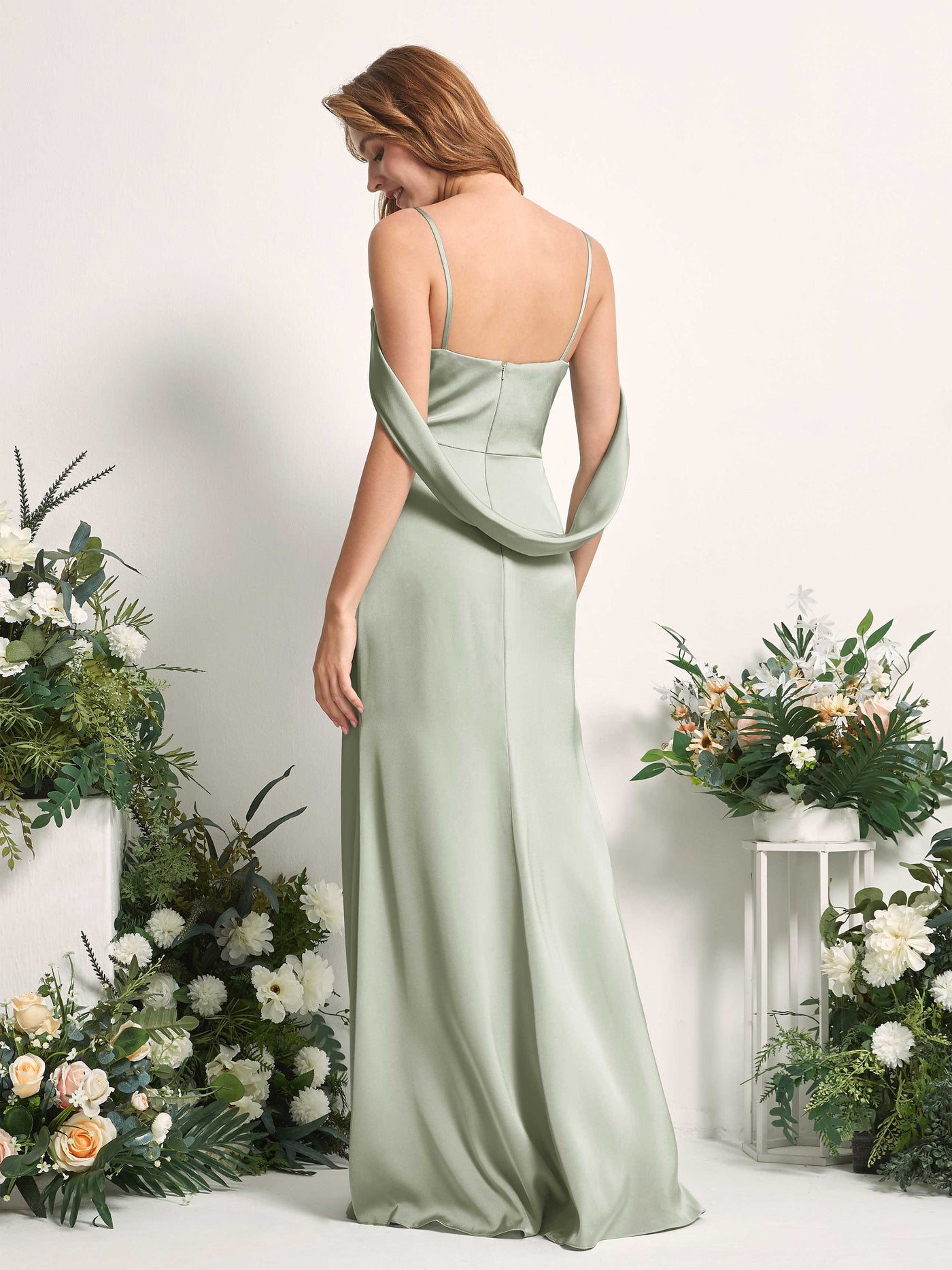 Sage Green Bridesmaid Dresses Bridesmaid Dress Mermaid/Trumpet Satin Off Shoulder Full Length Sleeveless Wedding Party Dress (80226012)#color_sage-green