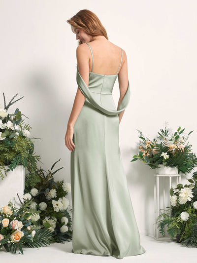 Carlyna Freya Mermaid Sage Green Satin Bridesmaid Dress Maxi Sleeveless V-Neck Dress Back View #color_sage-green