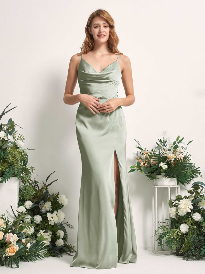 Sage Green Bridesmaid Dresses Bridesmaid Dress Mermaid/Trumpet Satin Spaghetti-straps Full Length Sleeveless Wedding Party Dress (80225912)