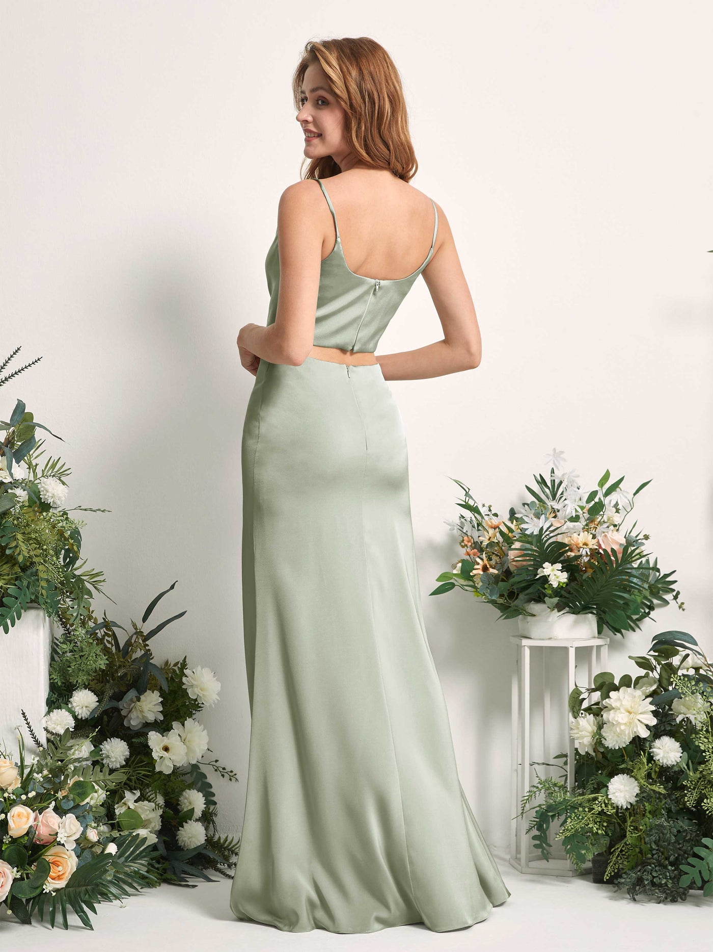 Sage Green Bridesmaid Dresses Bridesmaid Dress Mermaid/Trumpet Satin Spaghetti-straps Full Length Sleeveless Wedding Party Dress (80226212)#color_sage-green