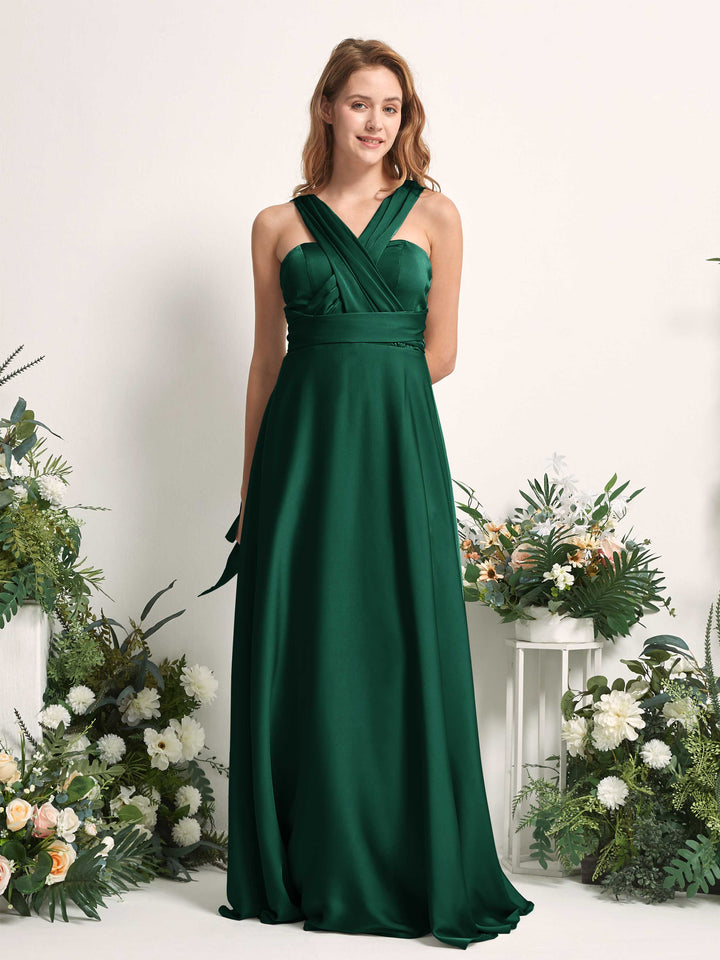 Hunter Green Bridesmaid Dresses Bridesmaid Dress A-line Satin Halter Full Length Short Sleeves Wedding Party Dress (81226429)