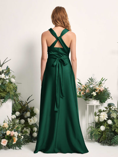 Carlyna Mirabelle Convertible Hunter Green Satin Bridesmaid Dress Maxi Sleeveless Sweetheart Dress Side View 3 #color_hunter-green