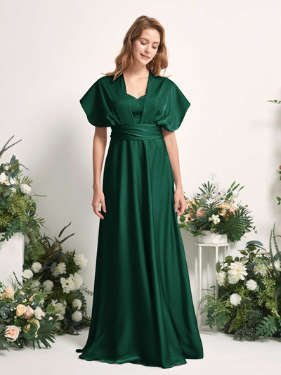 Carlyna Mirabelle Convertible Hunter Green Satin Bridesmaid Dress Maxi Sleeveless Sweetheart Dress Side View 4 #color_hunter-green
