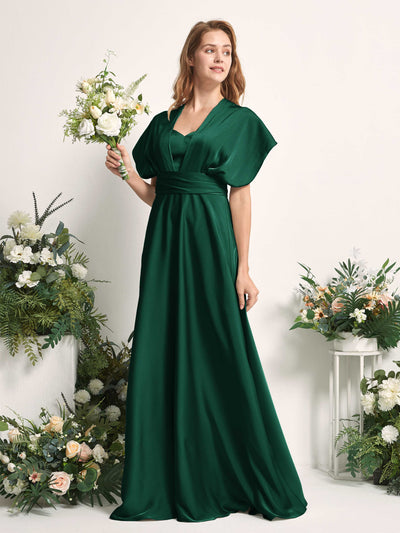 Carlyna Mirabelle Convertible Hunter Green Satin Bridesmaid Dress Maxi Sleeveless Sweetheart Dress Side View 5 #color_hunter-green