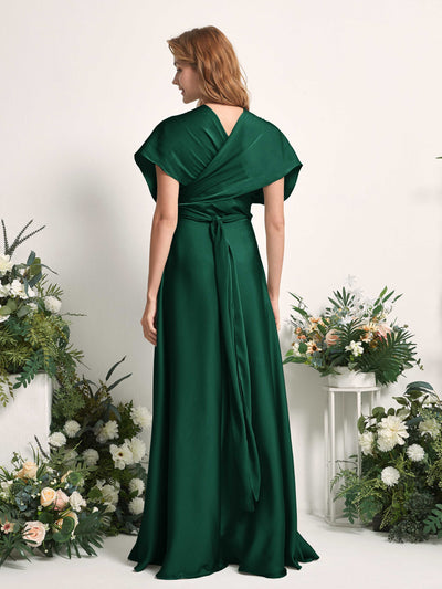 Carlyna Mirabelle Convertible Hunter Green Satin Bridesmaid Dress Maxi Sleeveless Sweetheart Dress Side View 6 #color_hunter-green