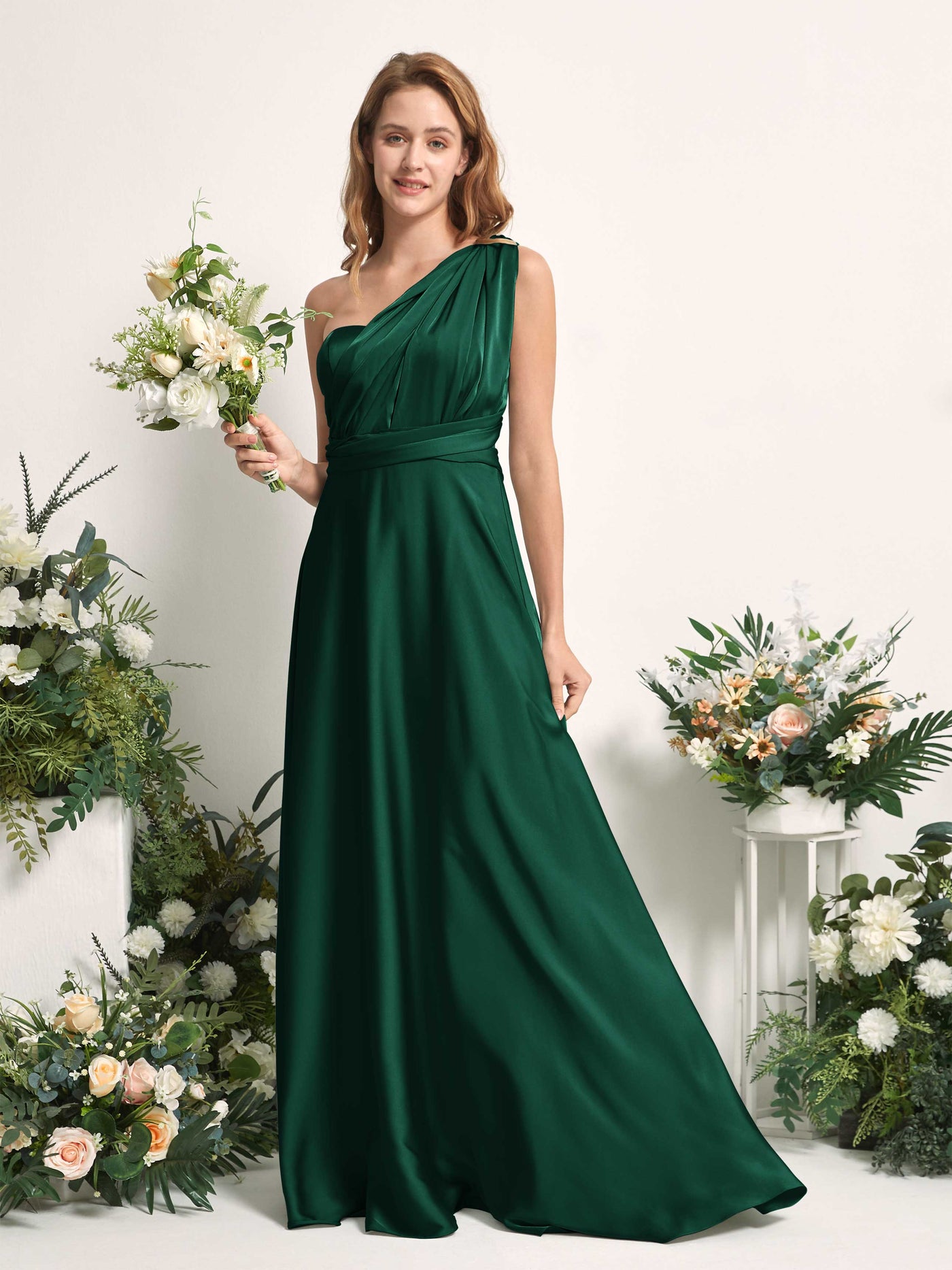 Hunter Green Bridesmaid Dresses Bridesmaid Dress A-line Satin Halter Full Length Short Sleeves Wedding Party Dress (81226429)#color_hunter-green